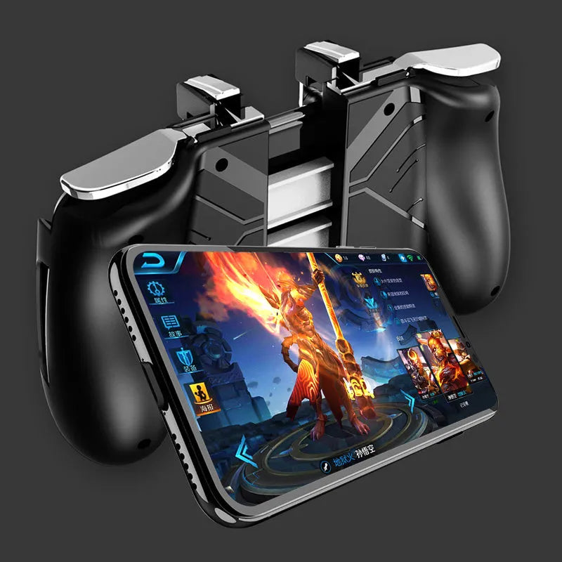 Multifunctional mobile game handle in black, blue, or white colours for smartphone gaming control