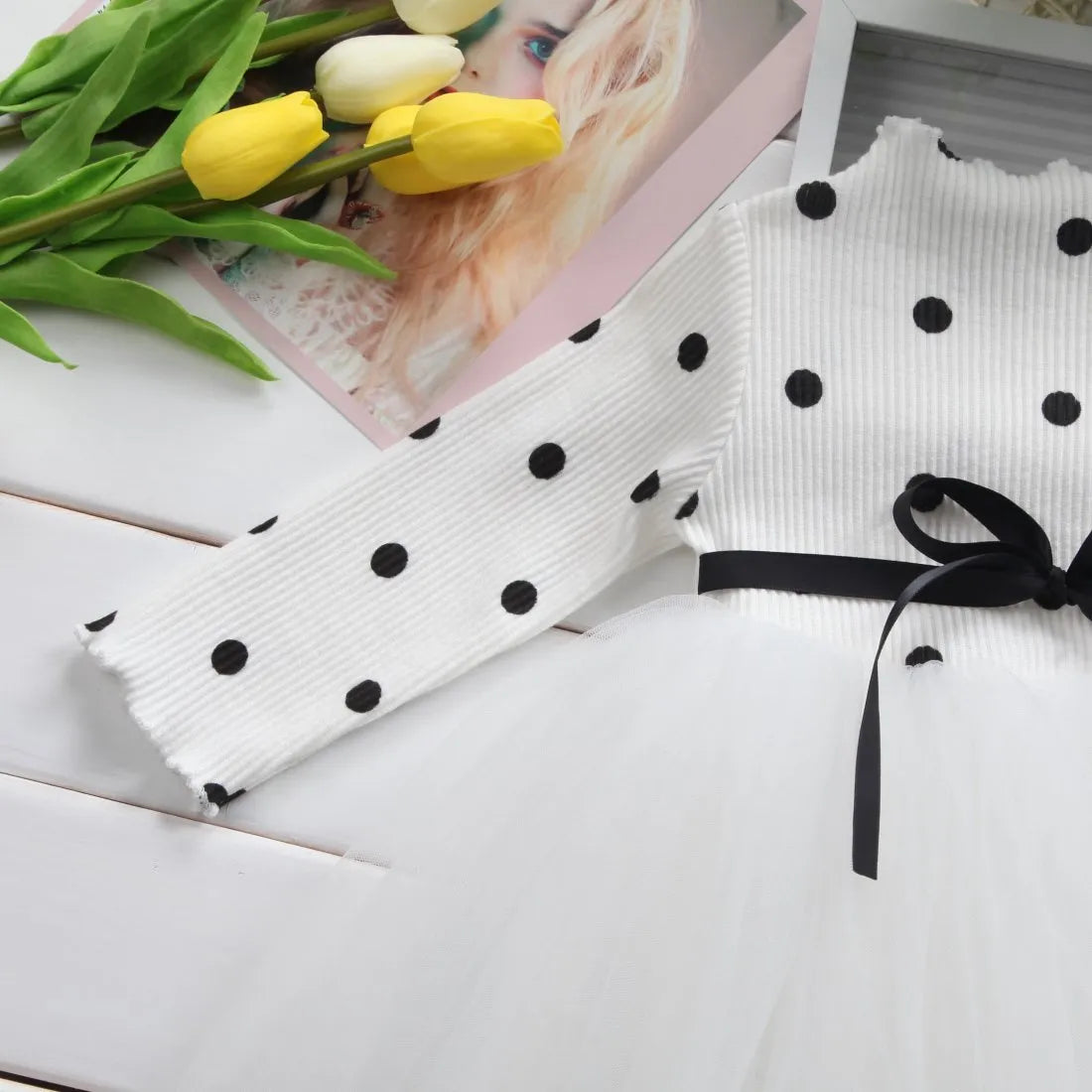 Baby girl's long sleeve lace tutu dress in black, pink or white for christenings and birthdays