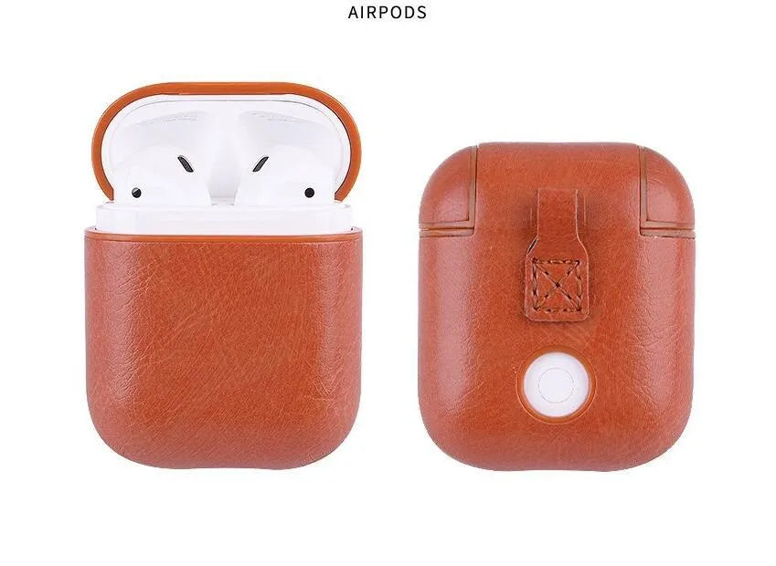 Genuine leather charging case for Apple AirPods in black, brown, light brown, and red colours