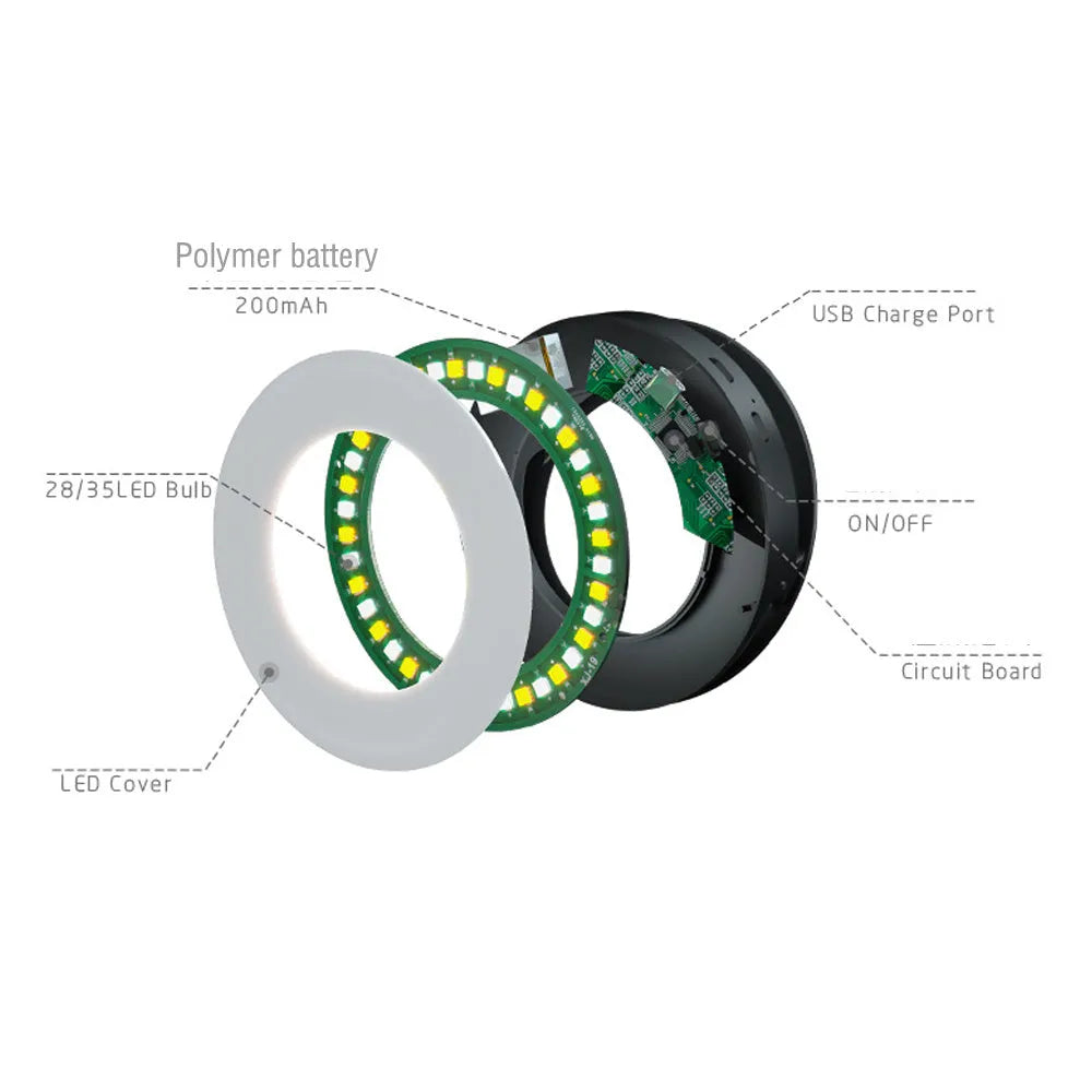 Black USB rechargeable selfie ring light for mobile phone photography and video