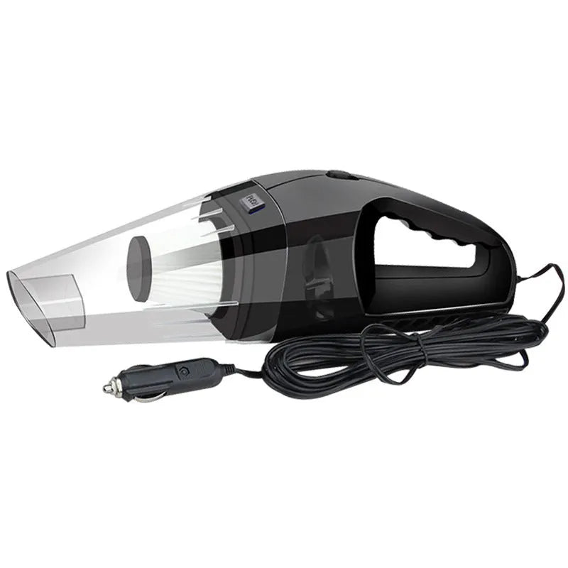 Portable orange handheld car vacuum cleaner with nozzle attachments for 12V vehicle use