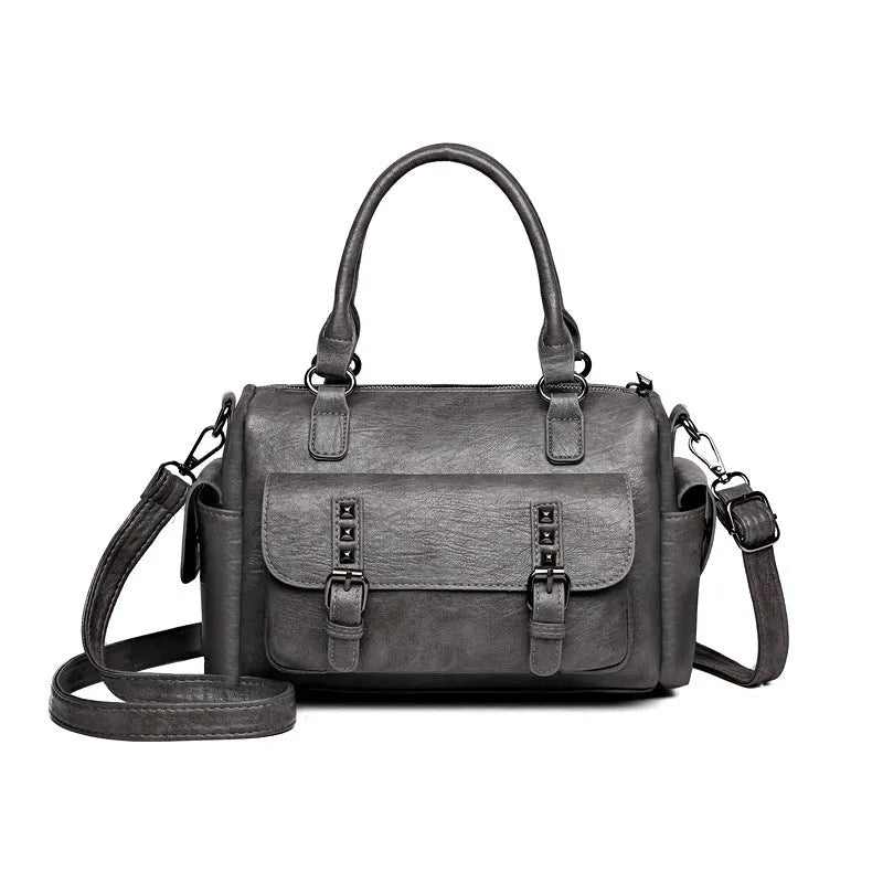 Vintage style large capacity messenger bag in horizontal square shape with contrast stitching, available in six colours