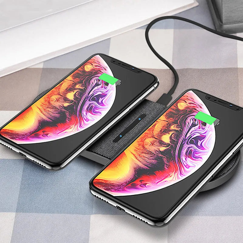 Black wireless charging pad pair with 10W quick charge capability