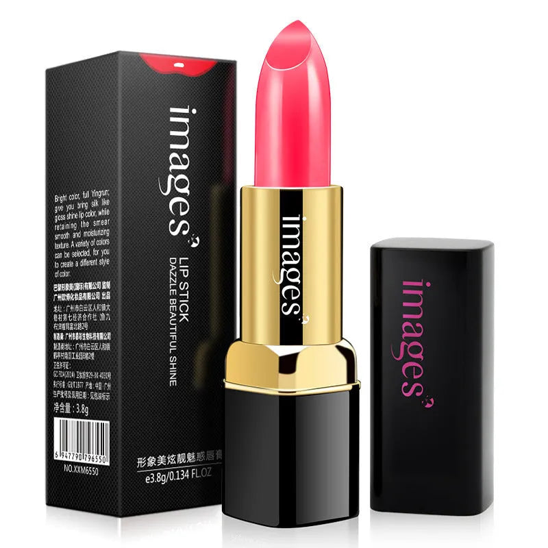Lipstick lip gloss hybrid stick in 10 colours including coral red and baby pink, 3.8g net weight.