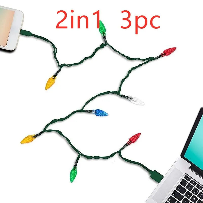 Green USB charging cable with 10 flashing LED lights for device charging and room decoration