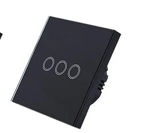 Type 86 tempered glass touch light switch for wall mounting in black, gold, or white.