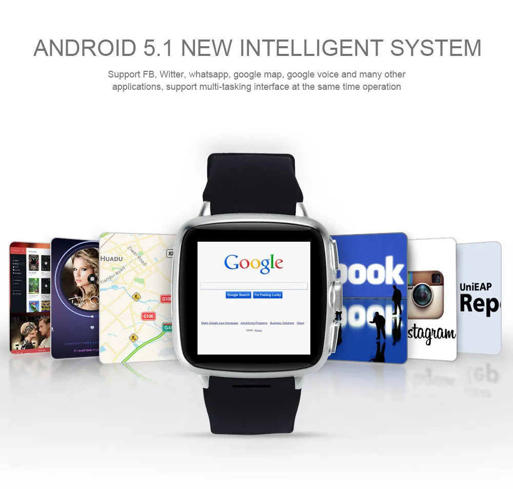 Z01 smart watch in black or white with a 1.54-inch touchscreen and camera.