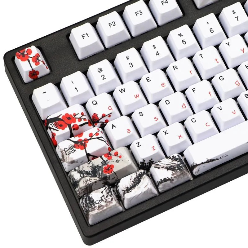 PBT mechanical keyboard keycap set 109 keys OEM height Wangjiang Plum theme five-sided sublimation