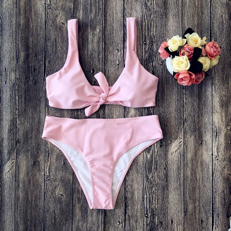 Solid colour European and American style bikini set in polyester fabric