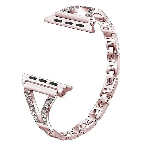 Stainless steel Apple Watch strap with diamond studs in five colour options.