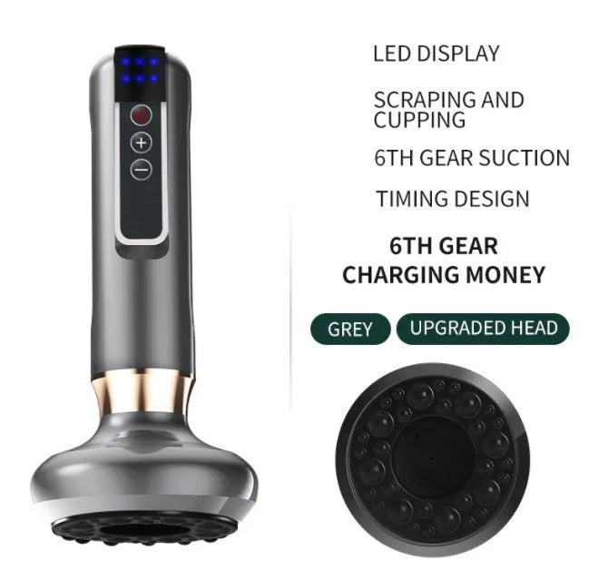 Green electric vacuum cupping massager with adjustable suction and heating controls
