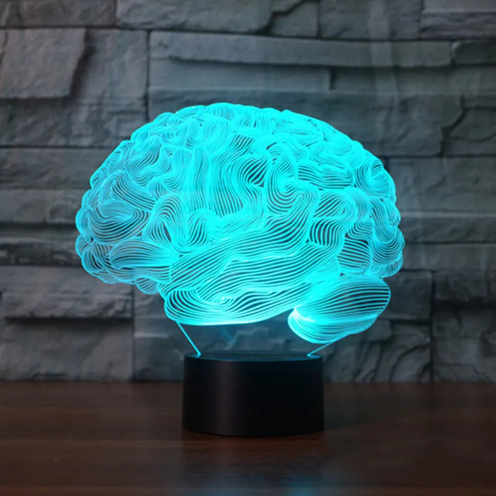 3D brain illusion LED lamp with remote control showing colourful light projection