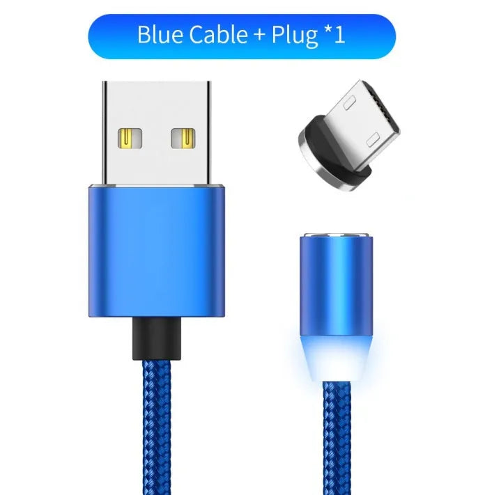 YBD 1m magnetic LED charging cable with cotton woven black cable and aluminium magnetic connectors