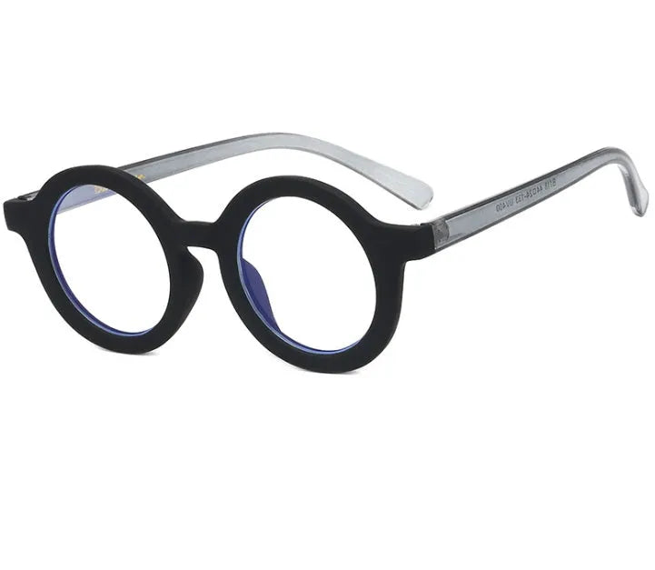 Retro round plastic frame glasses with anti-blue light lenses in six colour options