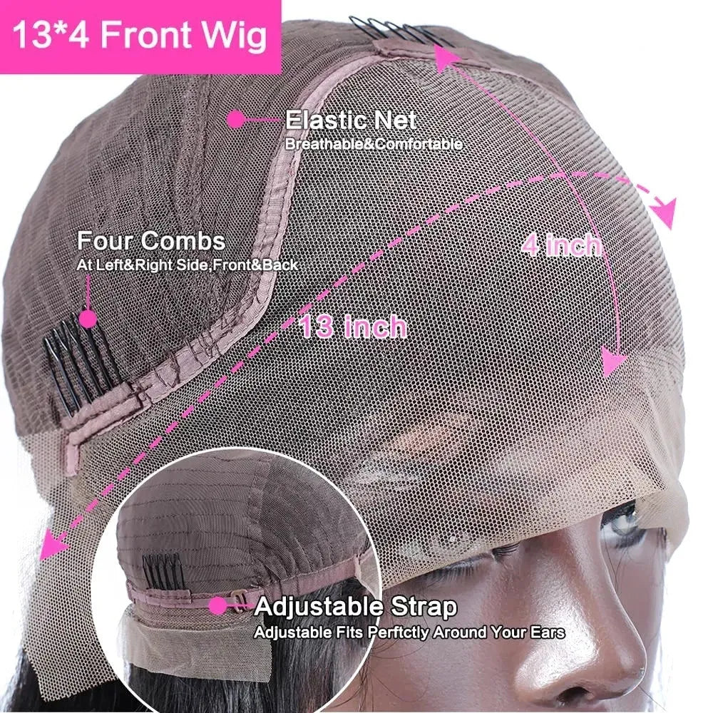 Curly human hair lace front wig on a stand, showing 13x4 lace and long length.