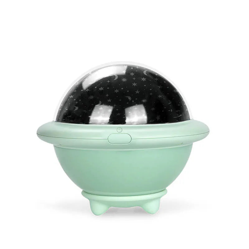 UFO-shaped LED projection night light in white with starry sky projection effect