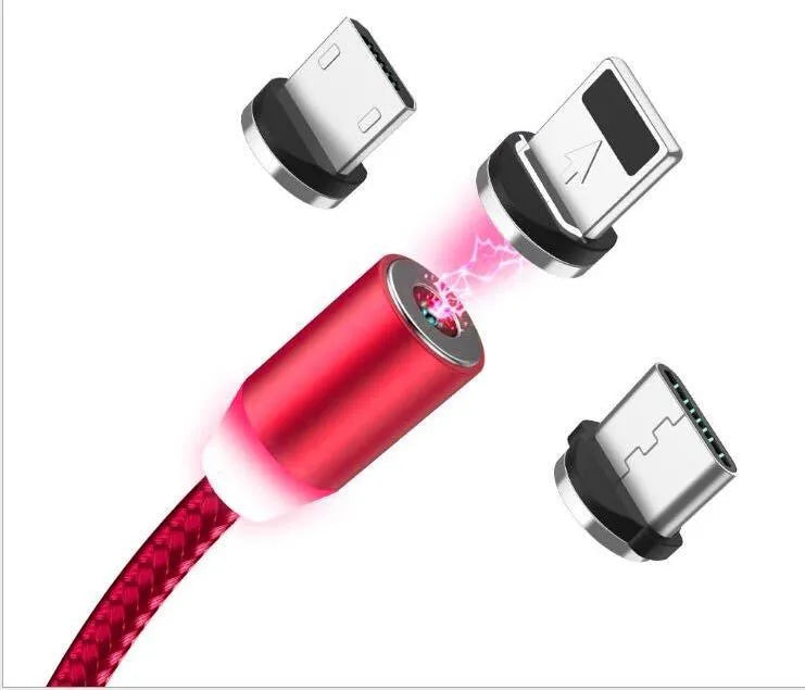 YBD 1m magnetic LED charging cable with cotton woven black cable and aluminium magnetic connectors