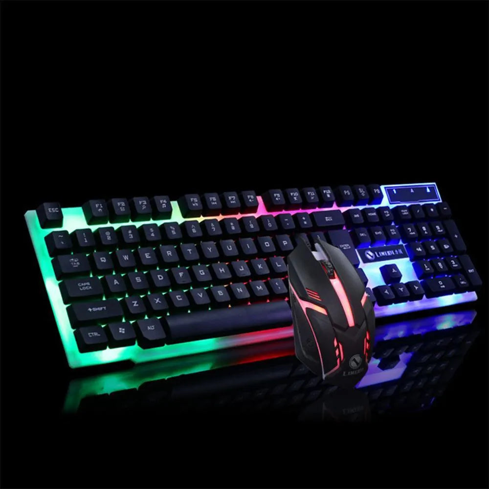 GTX300 black and white wired gaming keyboard and mouse set with LED backlight