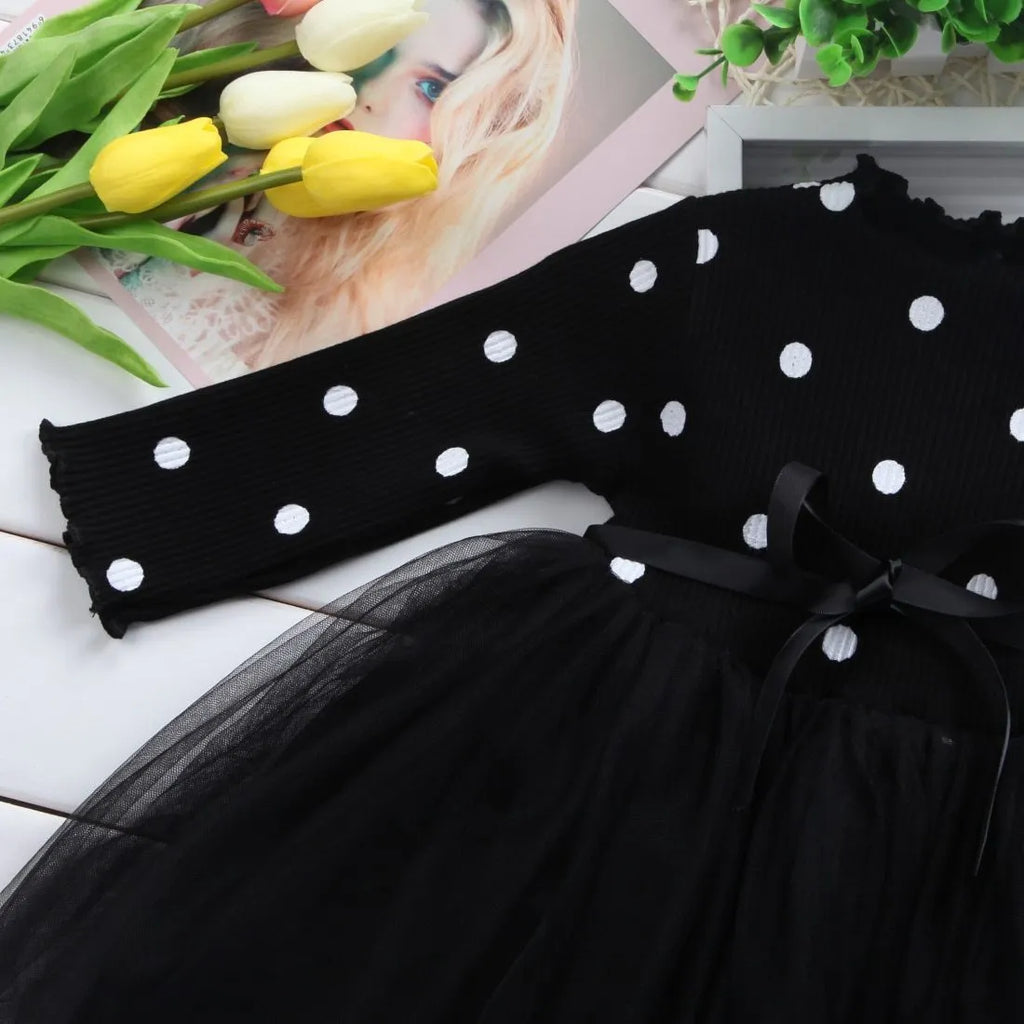 Baby girl's long sleeve lace tutu dress in black, pink or white for christenings and birthdays