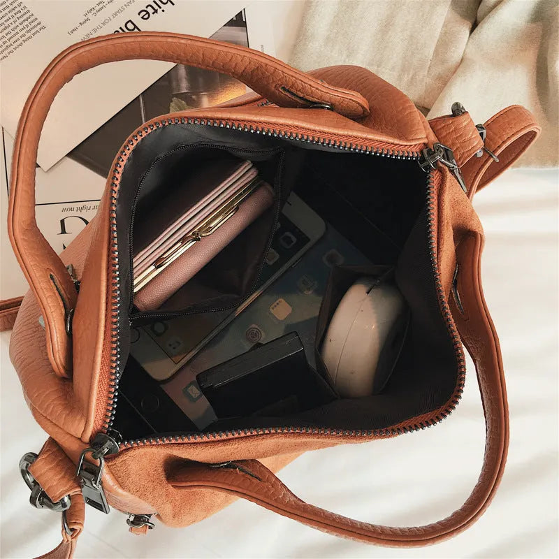 Soft PU leather casual tote shoulder bag for women in black colour variant showing large capacity