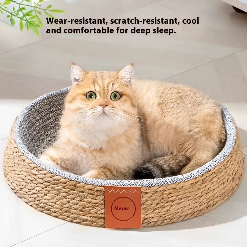 Rattan woven cat bed showing breathable design suitable for S M L XL size cats