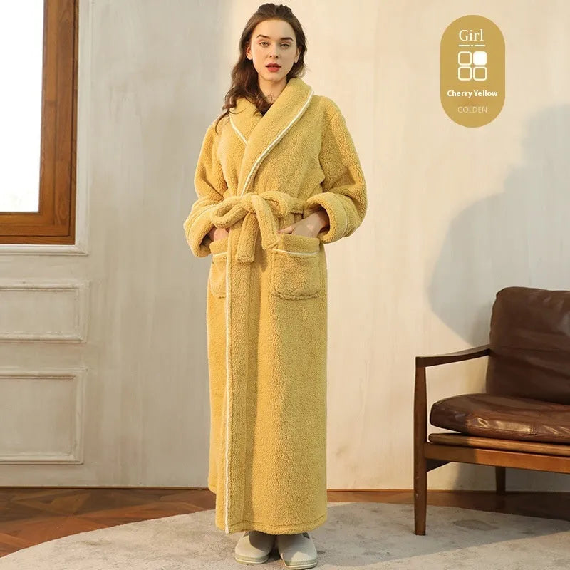 Thickened winter couple's bathrobe in Angola red flannel with European style cut and plus size options