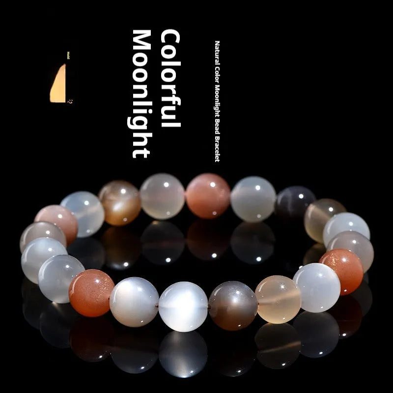 Natural colourful moonlight duobao moonstone bracelet with 8mm single circle beads