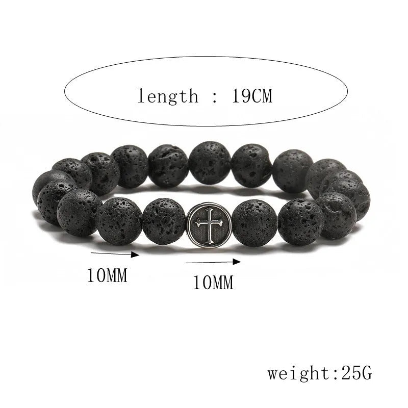 Men's stainless steel bracelet with a large 19mm geometric bead of Volcano-colour agate stone.