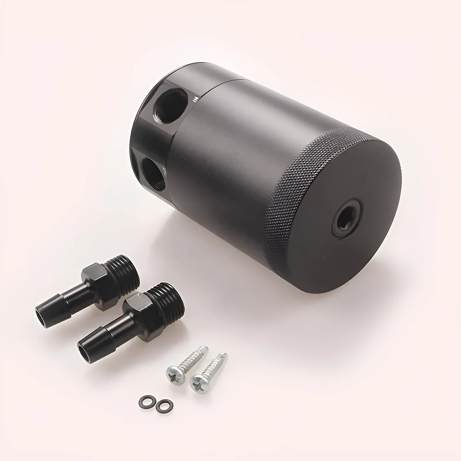 Two-hole aluminium automotive oil can with oil drain valve and connectors for vehicle maintenance