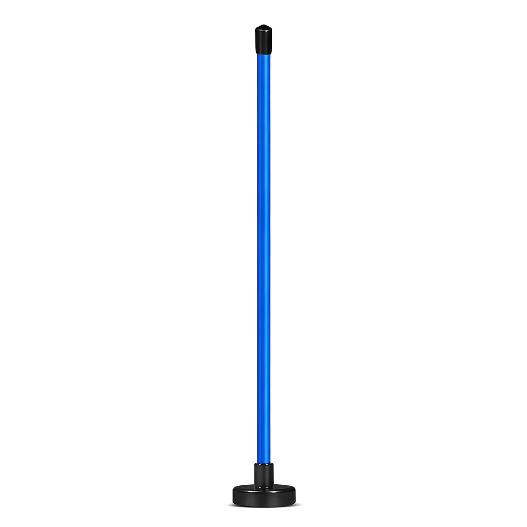 Red and blue magnetic golf swing alignment trainer on practice mat