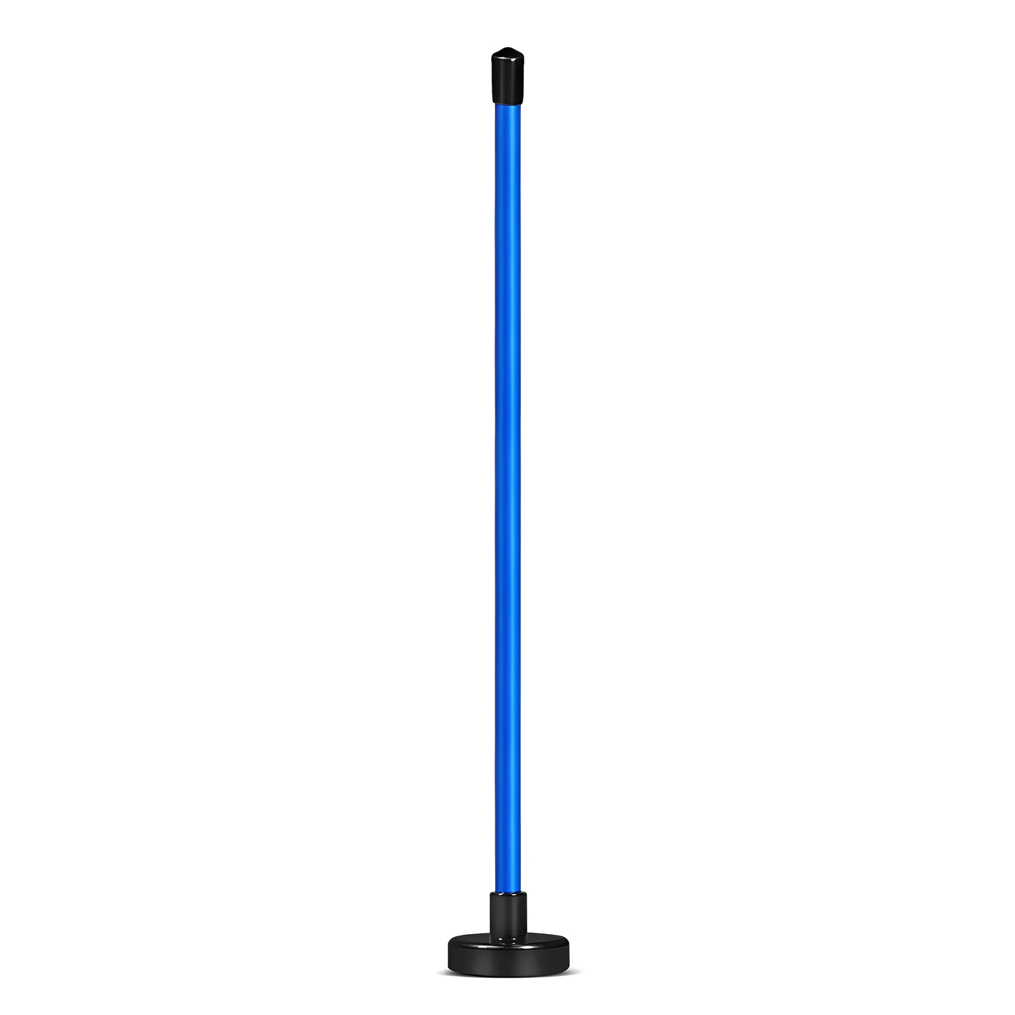 Red and blue magnetic golf swing alignment trainer on practice mat