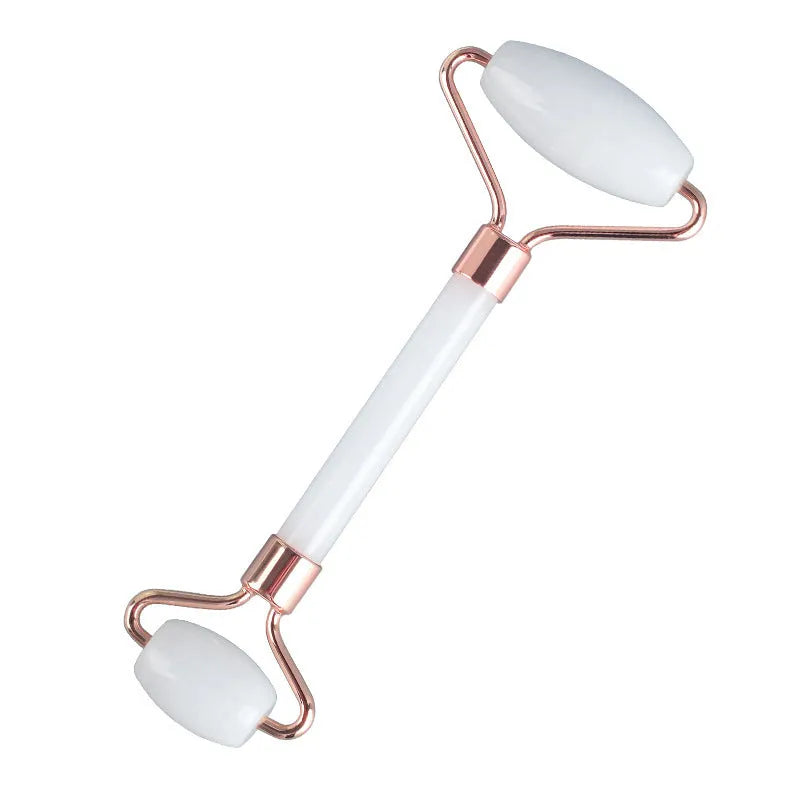 White jade double-headed facial roller and optional wooden gua sha scraping board.