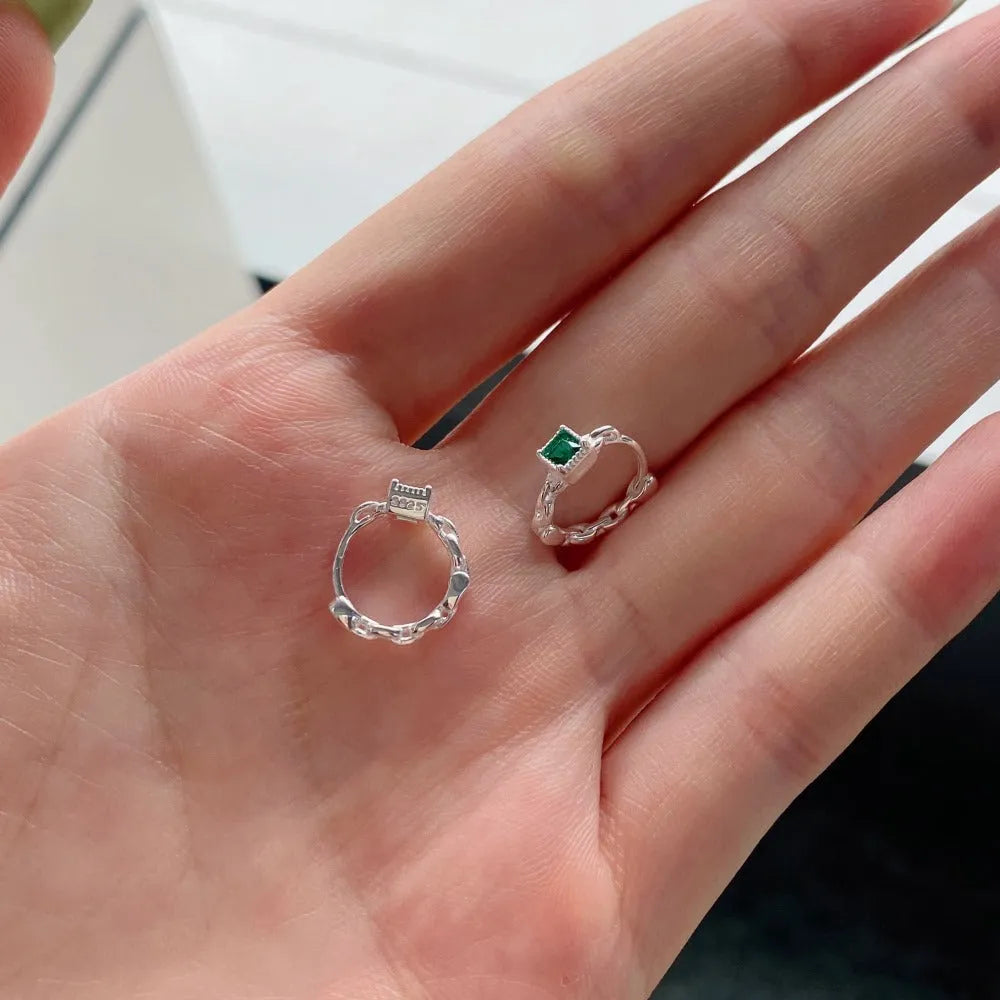 925 silver square zircon geometric minimalist earrings for women casual wear W-GN colour