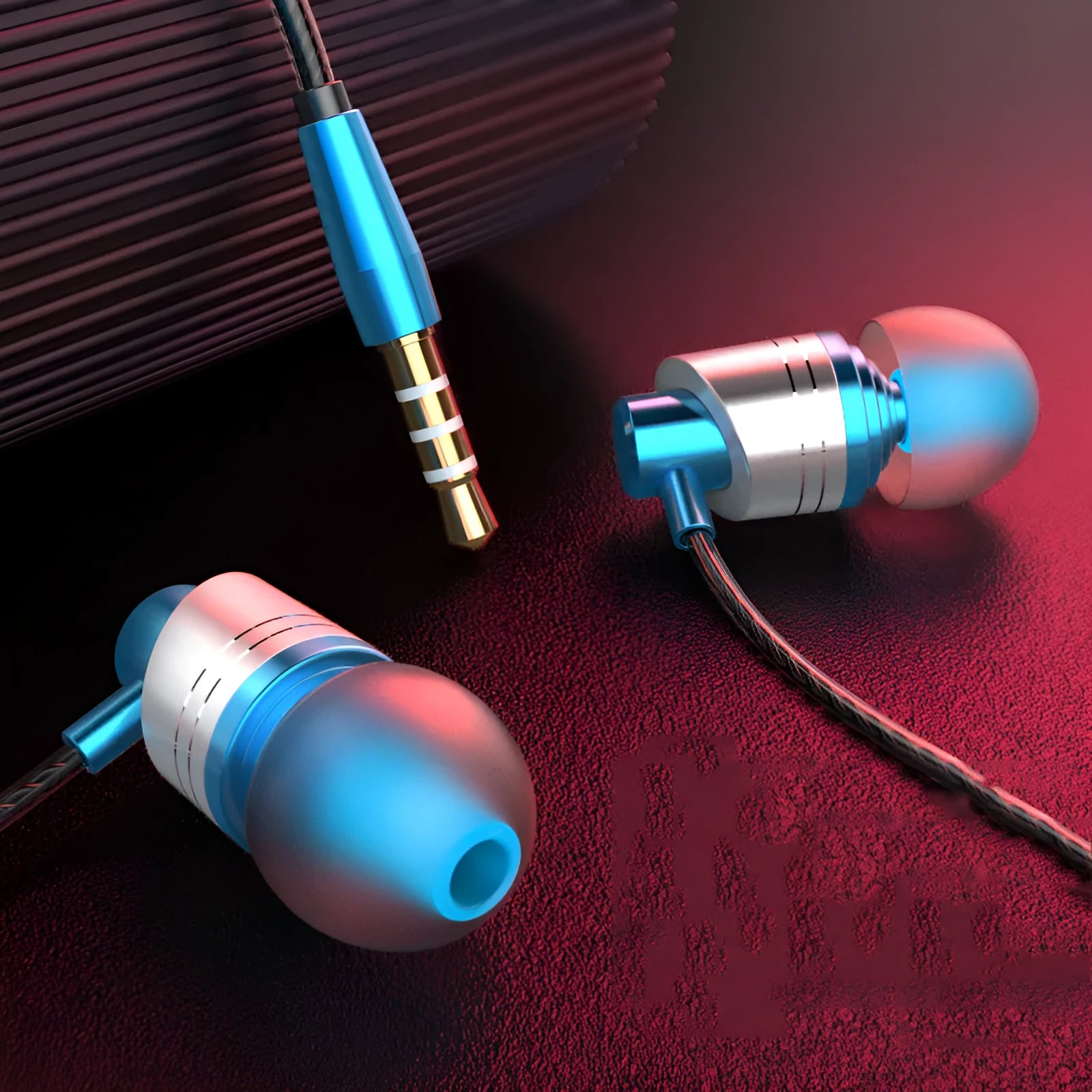 Black wired in-ear headphones with a 3.5mm plug and inline microphone on a 1.2m cable.