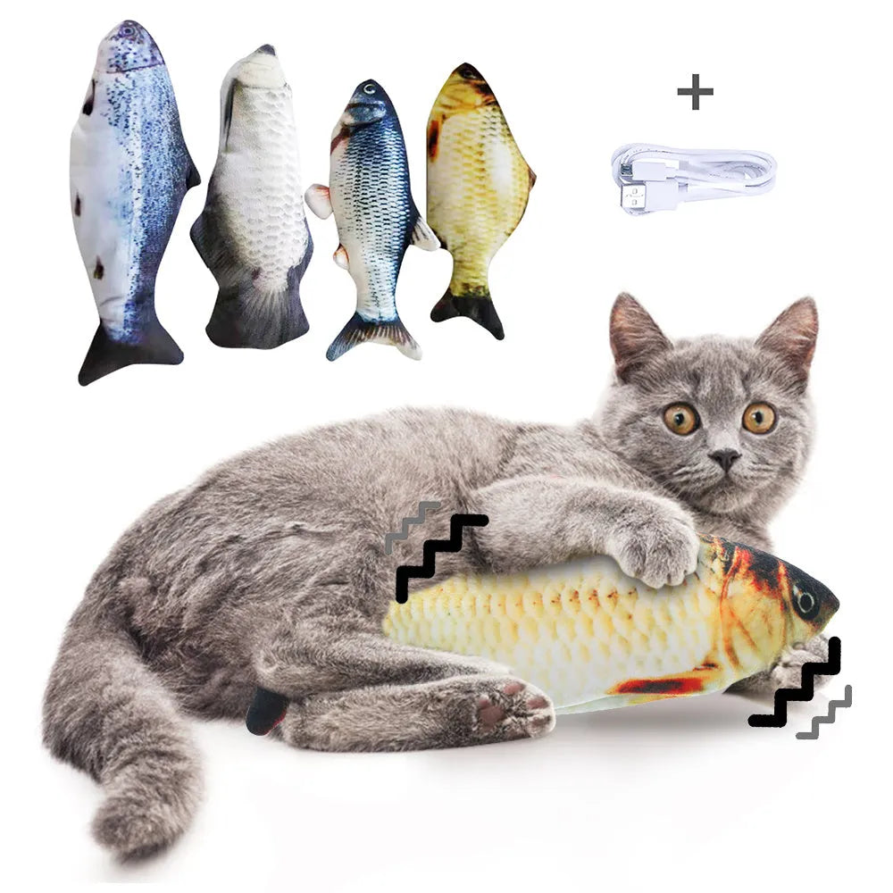 USB rechargeable electric jumping fish cat toy without catnip, 30cm multicolour electronic pet toy