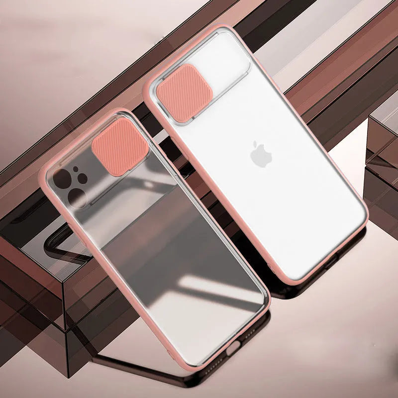 Lens sliding iPhone case in multiple colours showing the back cover with colour contrast design.
