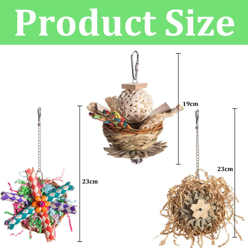Three-type parrot gnawing toy bundle for medium to large birds