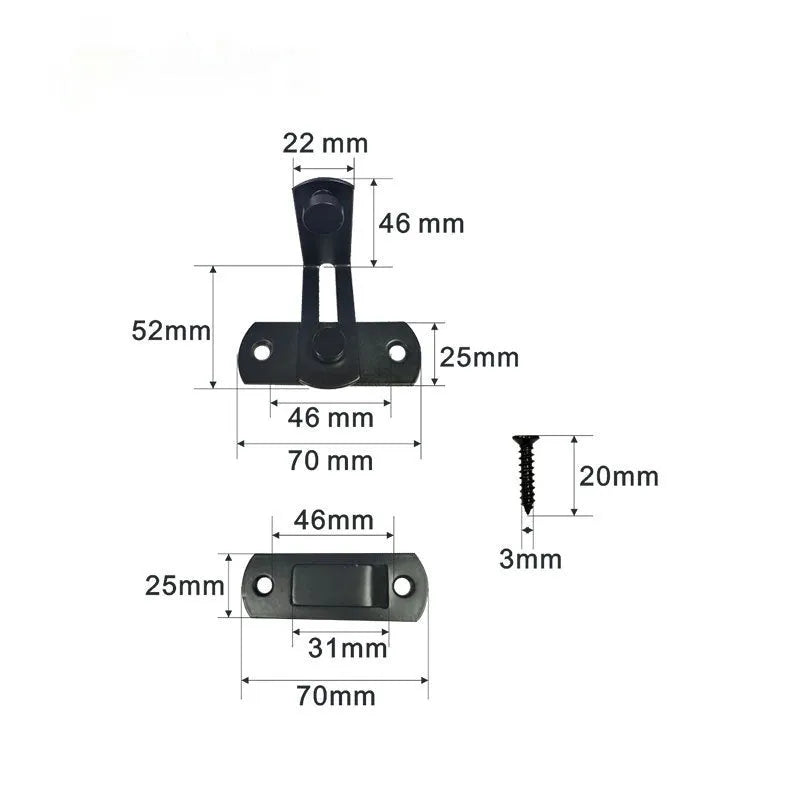 Black carbon steel and stainless steel sliding door lock with 90-degree hasp for barn and warehouse doors