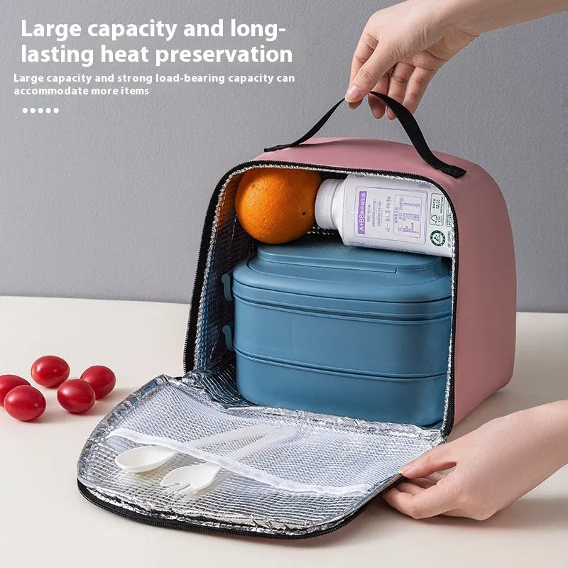 Insulated lunch box bag in textured cloth with large capacity for food preservation