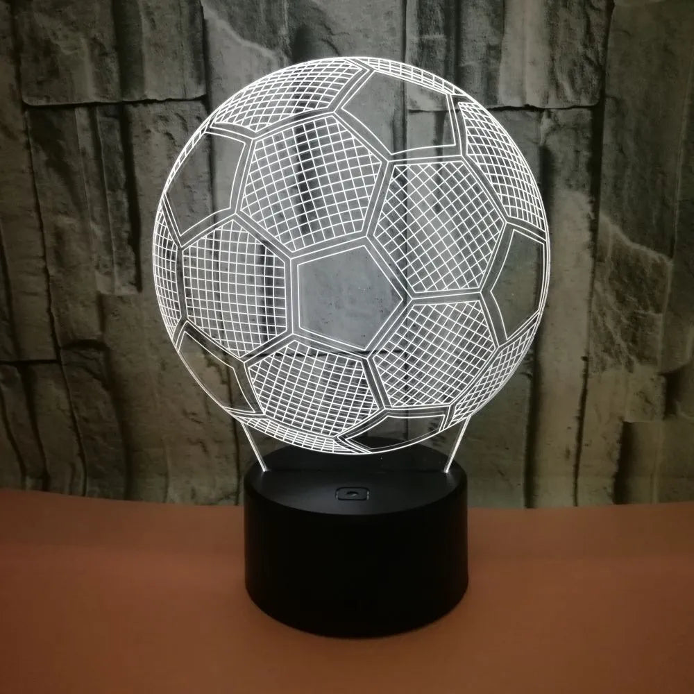 3D acrylic football night light with seven colour LED illumination on ABS base