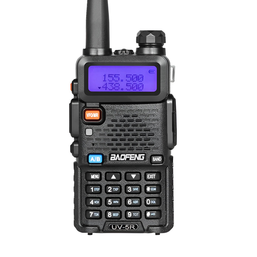 Dual-band walkie talkie with 128 channels and compact 110x58x32 mm dimensions
