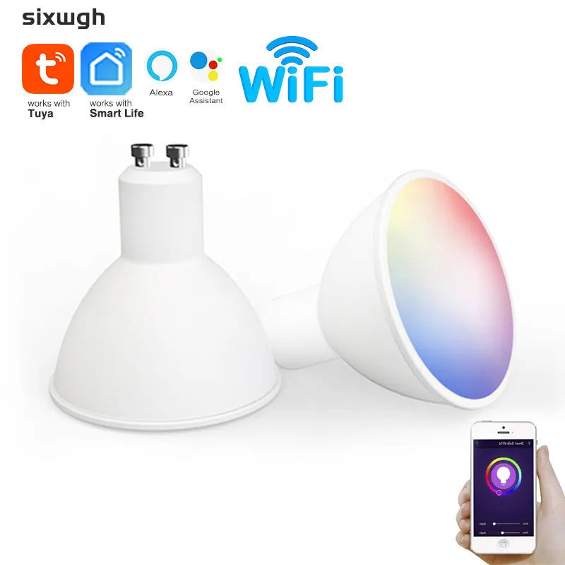 GU10 smart LED spotlight with RGBCCT colour changing and Wi-Fi voice control, 50mm diameter