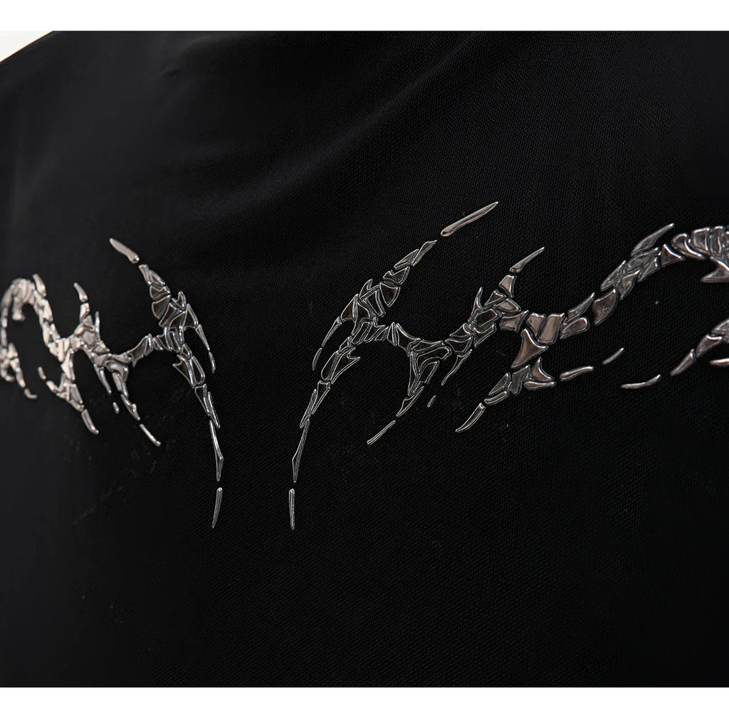 Men's black mesh slim-fit long-sleeved bottoming shirt on a hanger.