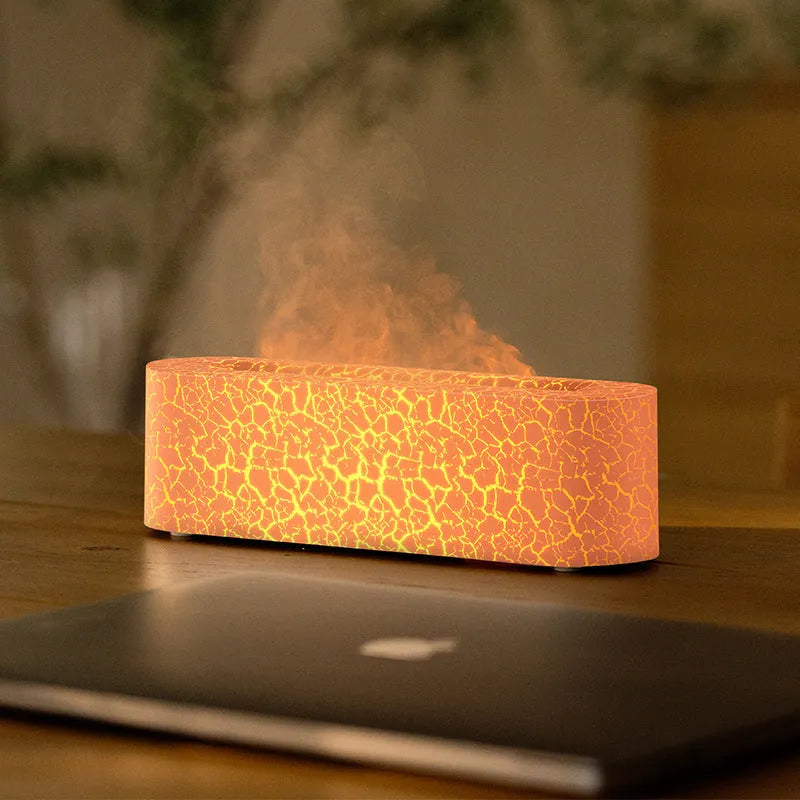 Square desktop humidifier with colourful lava lamp flame lighting effect and mist output