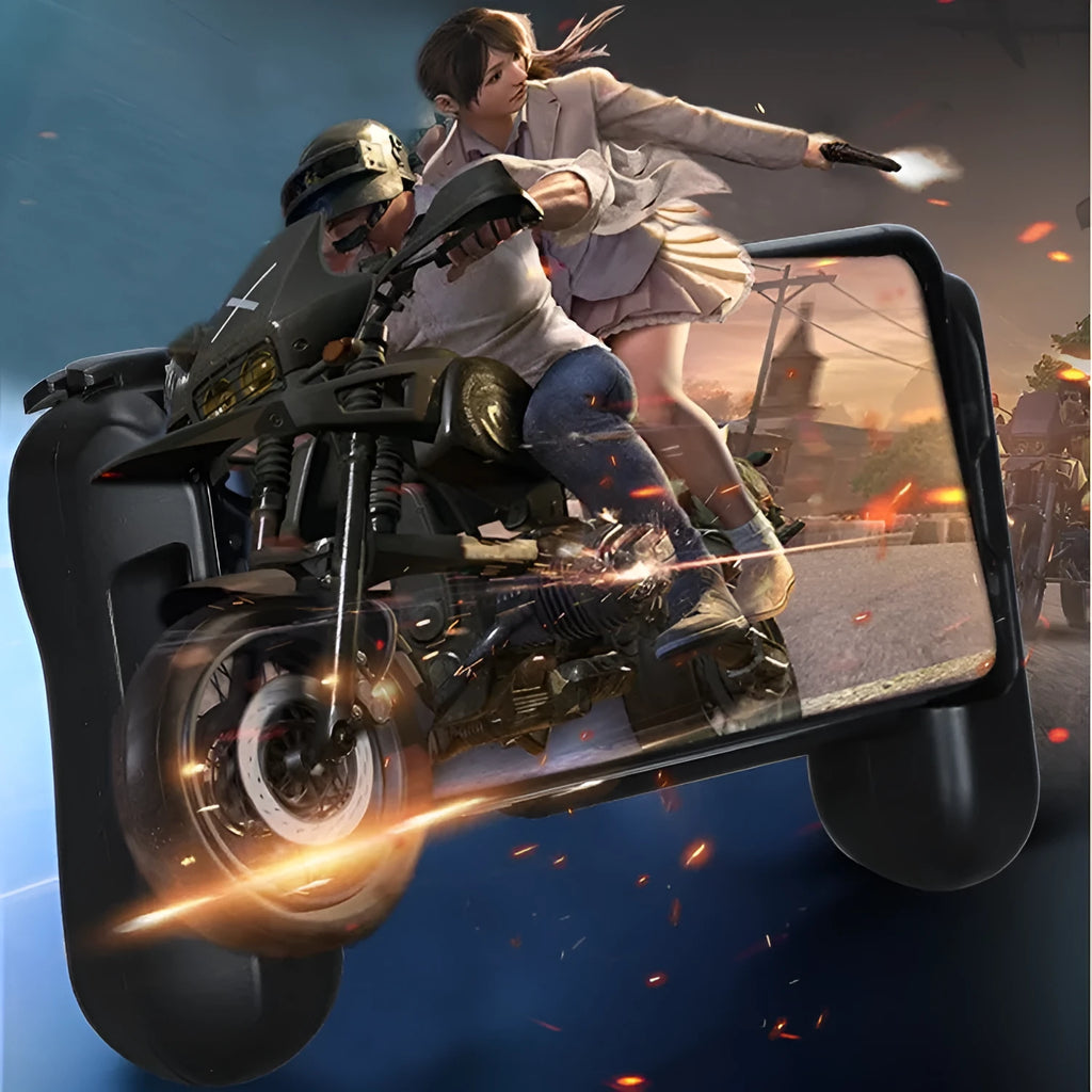 Black P2 Bluetooth mobile game controller for iPhone with integrated power bank.