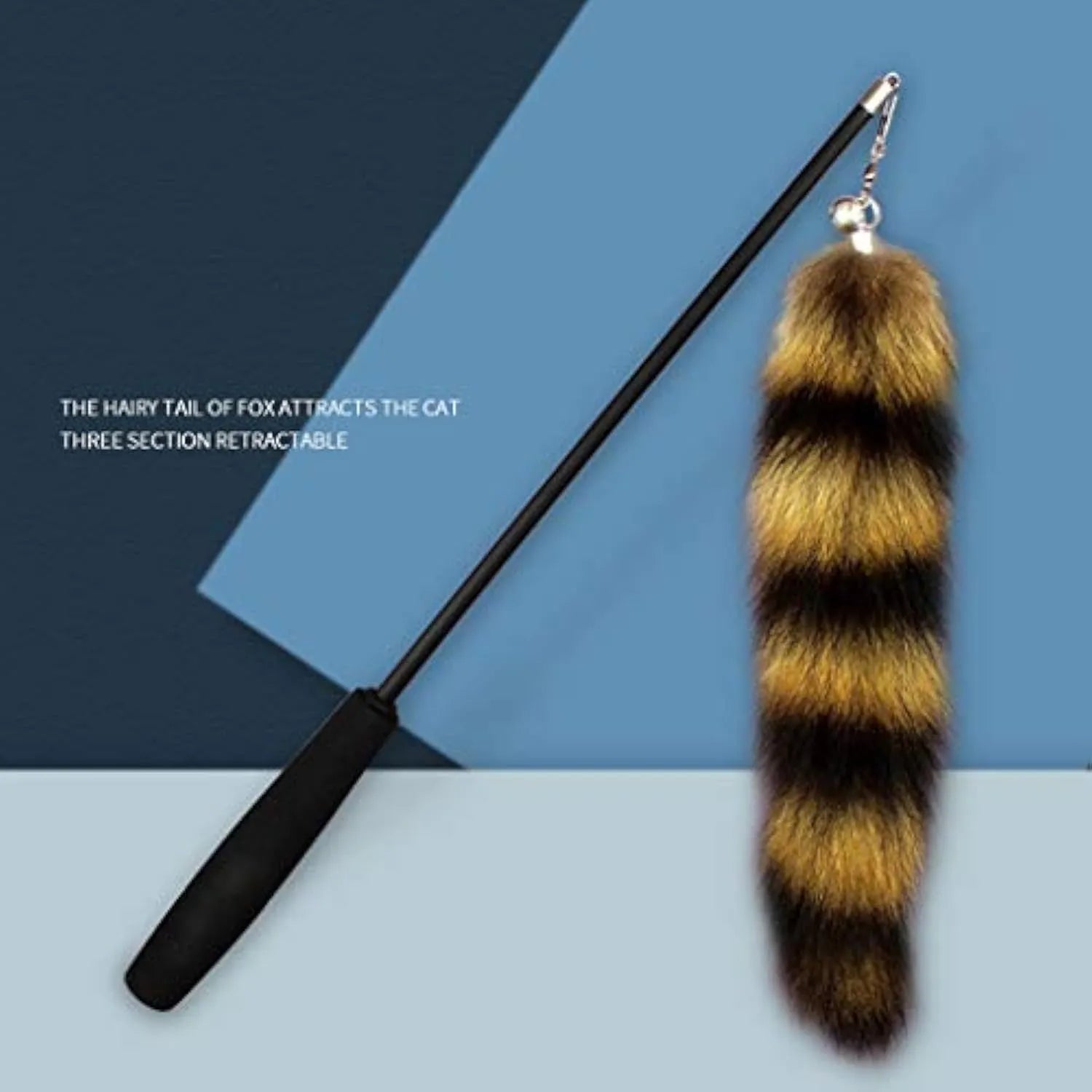 Black cat toy wand with long elastic string for interactive feline play