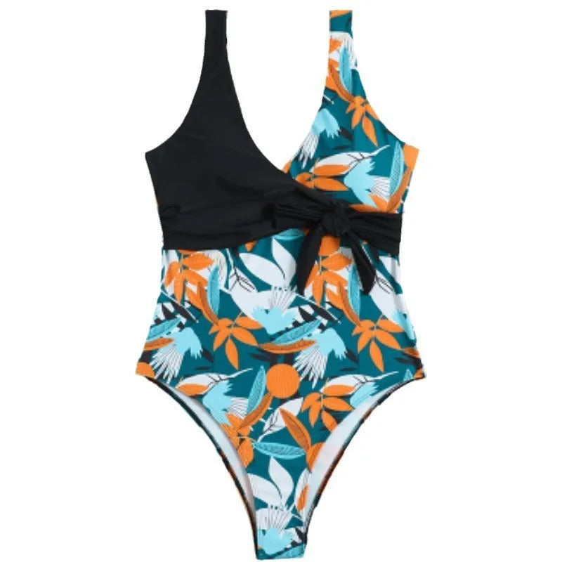 Women's high waist one-piece bikini in printed pattern with quick-dry polyester fabric