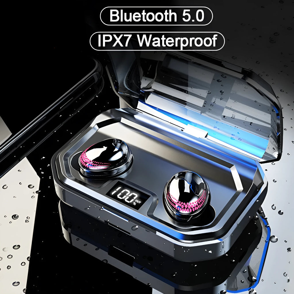 Black X10 Bluetooth wireless earbuds with charging case showing 150×100×40mm dimensions