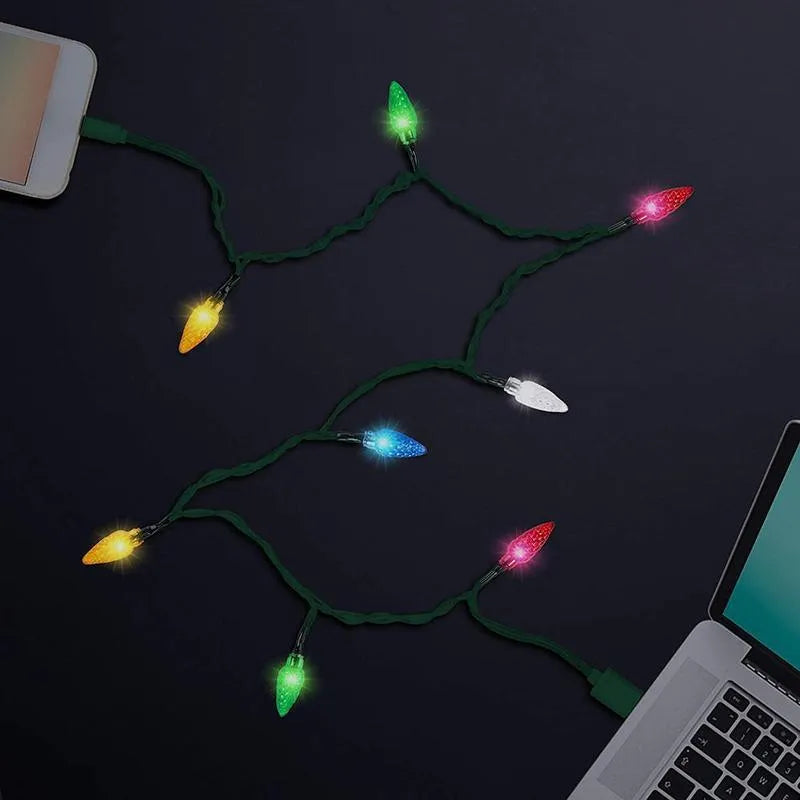 Green USB charging cable with 10 flashing LED lights for device charging and room decoration