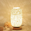 Sepak takraw twine desk lamp with hemp rope shade on solid wood base